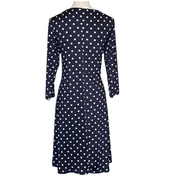 Nina Leonard Vintage Style Navy White Polka Dot Fit & Flare Dress 3/4 Sleeve L - Picture 4 of 10